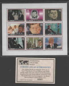 ST. VINCENT #2347 1996 JFK MINT VF NH O.G SHT9 W/CERT.