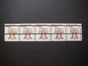 Scott 1618a, 13c precancel Liberty Bell, Line Pair in strip, Shiny gum MNH,