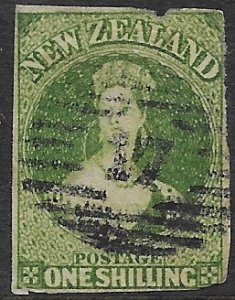 New Zealand 15   1862   1 sh yel grn. fine used