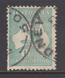 Australia Sc 42 used. 1915 1sh blue green Kangaroo, Perf 12, F-VF.