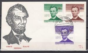 Rwanda, Scott cat. 92-94 only. President Lincoln values on a First day cover