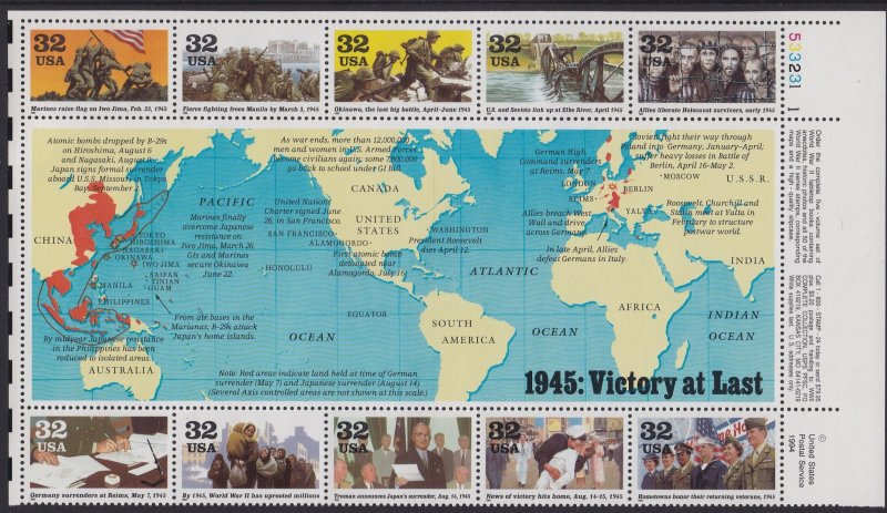 2981 WWII Plate Block MNH