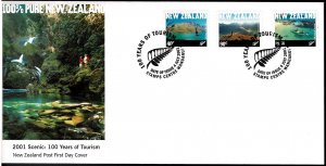 New Zealand 2001 Scenic - Tourism 100 Years Self-adhesives FDC