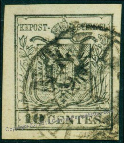 Austria 1850 Issue Lombardia Venetia 2ya TIII 10 Centes Black Venice Cance 74882