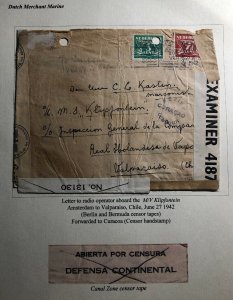 1942 Amsterdam Netherlands Censored Cover To Dutch Merchant Marine In Chile