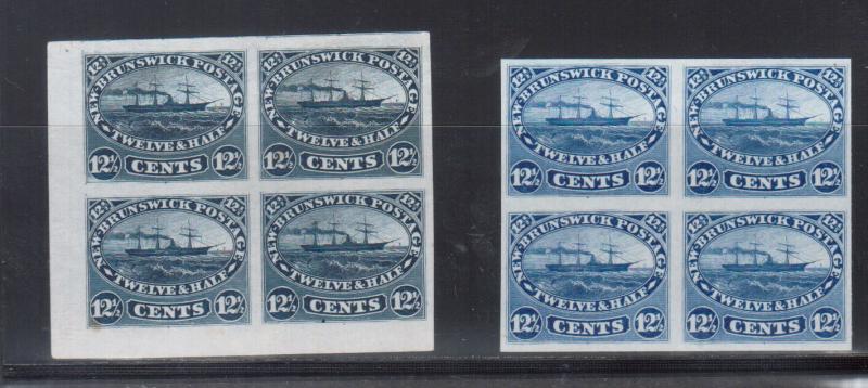 New Brunswick #10P Extra Fine Proof Blocks In Dark Blue & Blue On India Paper