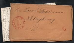 US Stampless Mercersburgh PA to Allagheny PA 1850 B912