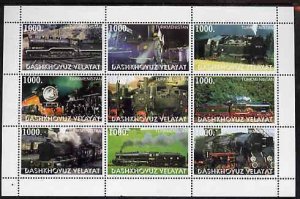 DASHKHOVUZ VELAYET - 1999 - Steam Locos - Perf 9v Sheet - M N H -Private Issue