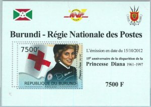 A0130  - BURUNDI, ERROR, MISPERF, Souvenir sheet: Diana, Royalty, Red Cross