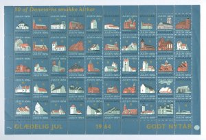 Denmark. Christmas Sheet 1964. Mnh. Folded. 3 Sides Perforat. 50 Danish Churches