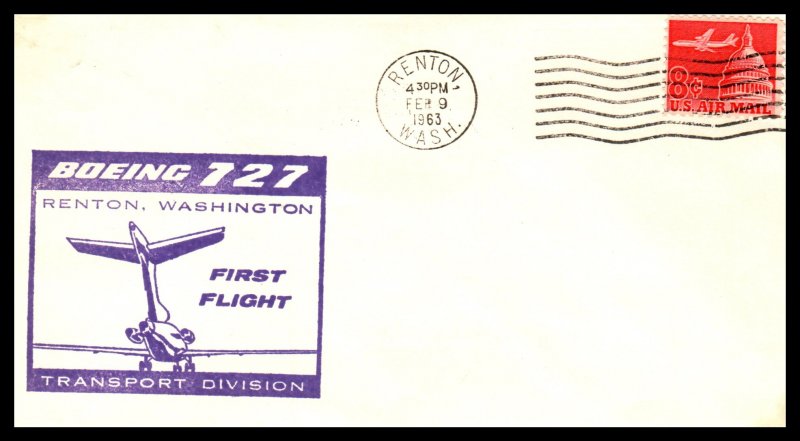 US Boeing 727 Renton,WA 1st Flight 1963 Cover