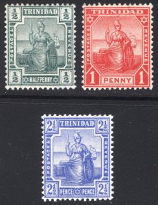 Trinidad 1909 1/2d-2 1/2d Britannia WmkMCA Scott 105-107 SG 146-148 MLH Cat $53