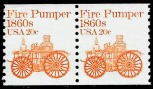 Scott 1908   20¢ Fire Pumper MNH Coil Pair