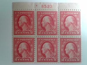 SCOTT # 499 PLATE BLOCK OF 6 #8523 INCREDIBLE MINT NEVER HINGED GEM !!  1917 !!!