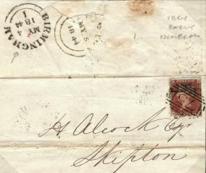 GB Cover VERY EARLY NUMERAL *75* Birmingham 1d Red 1844 {samwells} N207
