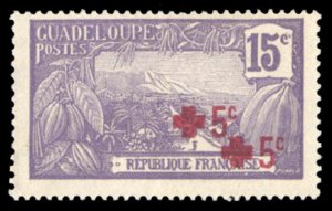 French Colonies, Guadeloupe #B2a Cat$225, 1915 15c+5c violet, double overprin...