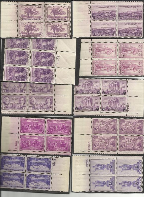 772-777, 782, 795, 798, 799 Ten 3c Pl# Blocks MNH VF Centering In Mounts