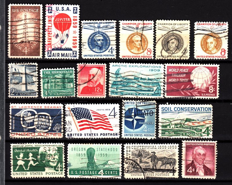 USA year 1959 used, #1034,7,45, 1124-1138, C54