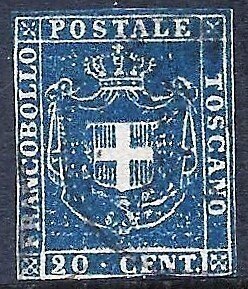 ITALY TUSCANY 1860 Scott 20 used scv $180.00 less 80%=$36.00