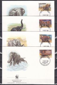 Uganda, Scott cat. 948-951. WWF-Elephants issue. 4 First day covers. ^