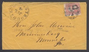 US, Sc 65 tied by FANCY Geometric cancel of Stroudsburg PA on cover to PA