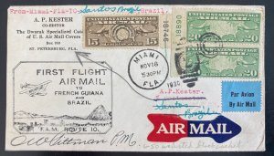 1930 Miami FL USA First Flight Airmail Cover FFC To Santos Brazil Signed