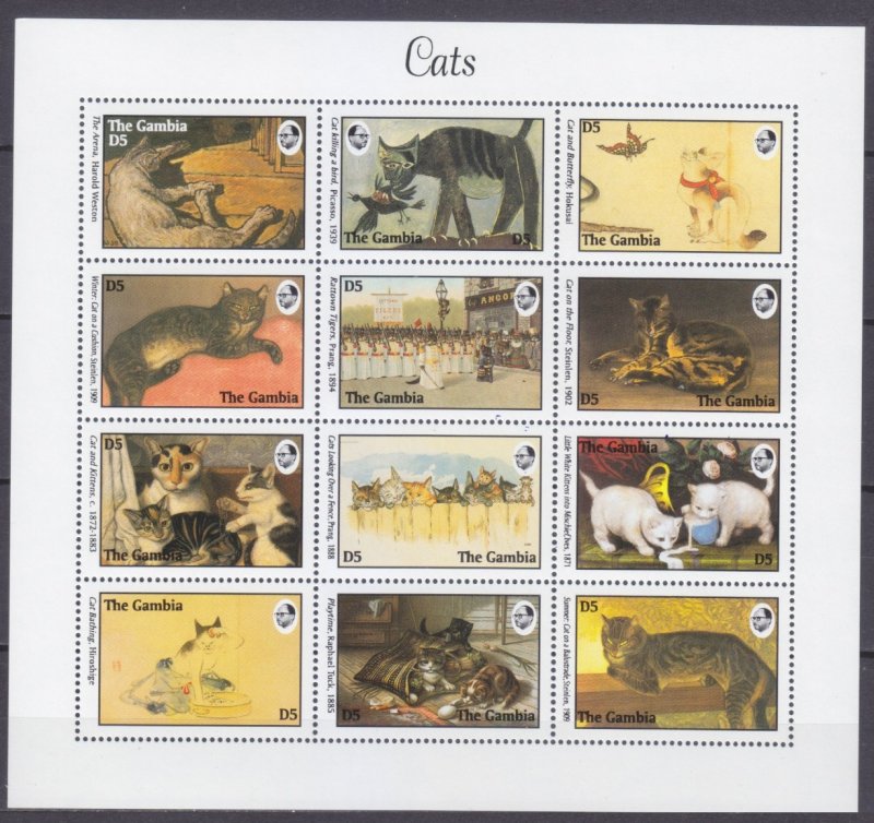 1994 Gambia 1888-1899KL Cats in painting  30,00 €