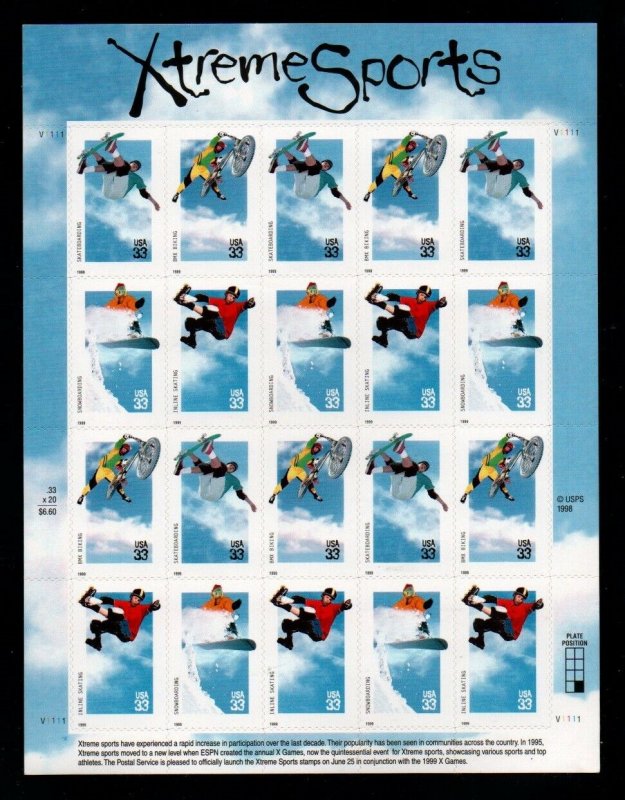 ALLY'S STAMPS US Plate Block Scott #3321-4 33c Xtreme Sports [20] MNH [P-32]