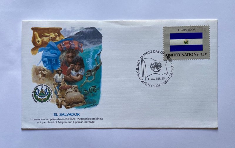 UN FDC ,  EL SALVADOR , AND ITS FLAG  1980  