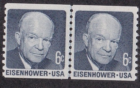 United States # 1401, Eisenhower, Coil Line Pair,  Shiny Gum, Mint NH