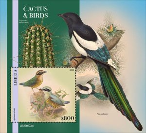 LIBERIA- 2023 - Cactus & Birds - Perf Souv Sheet #1 - Mint Never Hinged