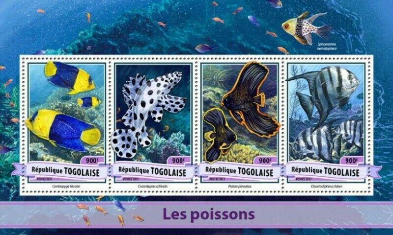 Togo - 2017 Fish on Stamps - 4 Stamp Sheet - TG17106a
