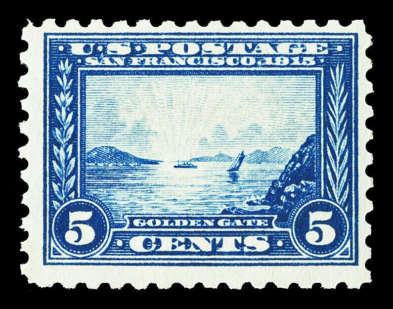 Scott 403 1915 5c Blue Panama-Pacific Perf 10 Mint F-VF LH Small Thin Cat $160