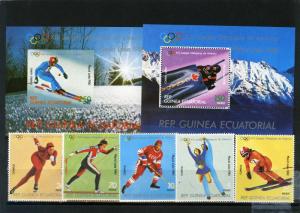 EQUATORIAL GUINEA 1980 WINTER OLYMPIC GAMES LAKE PLACID 5 STAMPS & 2 S/S MNH 