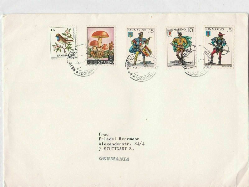 San Marino 1967 Airmail to Germany Bird Toadstools shield Stamps Cover ref 22878 