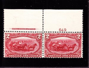 US 286 2c Trans-Mississippi Mint Top Plate #649 Pair F-VF OG NH SCV $160