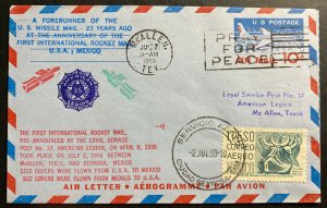 1959 McAllen USA Airmail cover To Reynosa Mexico Rocket Mail Flight 23 Year Aniv