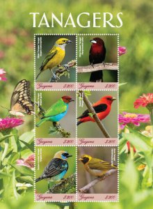 Guyana 2018 - Tanagers, Birds - Sheet of 6 stamps - Scott #4587 - MNH