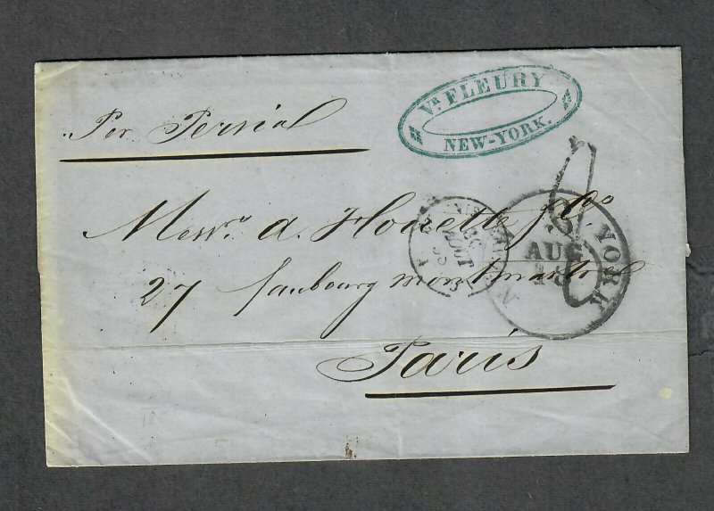 Transatlantic Ship Stampless Cover 1858 New York To Paris France