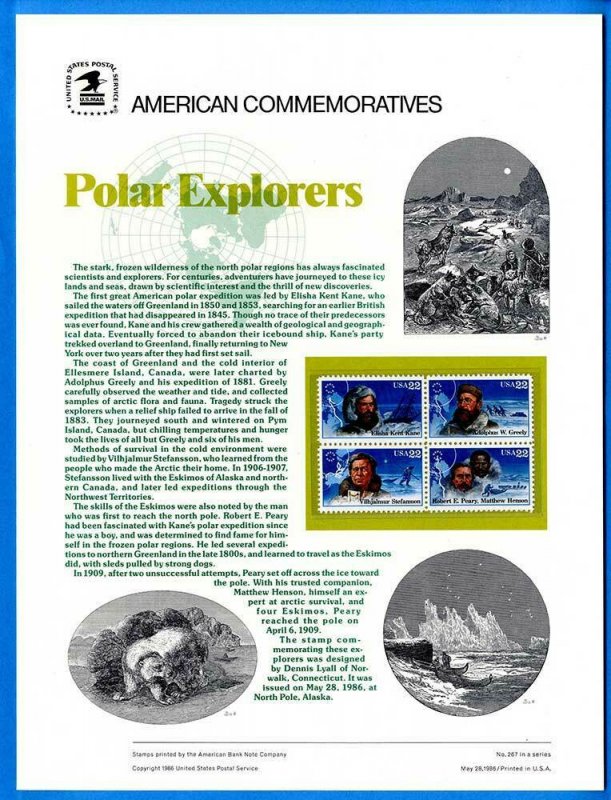 USPS COMMEMORATIVE PANEL #267 POLAR EXPLORERS #2220-23