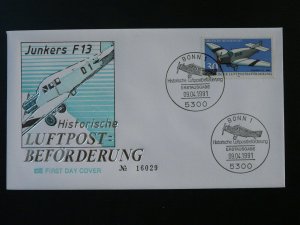 historical aircraft Junkers F13 FDC 1991 Germany 84017