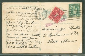 US 498/J61 1cent stamp on postcard dated April 30, 1919. Used before the War Emergency rates were rescinded. Marked due 1cent wi