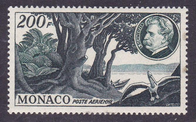 Monaco 1955 200fr.Airmail Dr. Albert Schweitzer & Ogowe River Scene  VF/NH(**)