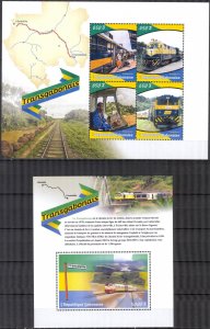 Gabon 2018 Steam Trains Locomotives Railways TransGabonese Sheet + S/S MNH