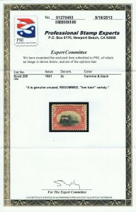 GENUINE SCOTT #295 XF MINT OG PSE CERT 2¢ LOW TRAIN VARIETY PAN-AMERICAN EXPO