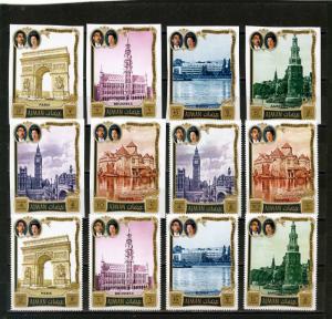 AJMAN 1971 JAPANESE EMPEROR ROYAL VISIT/ARCHITECTURE 2 SETS OF 6 STAMPS MNH