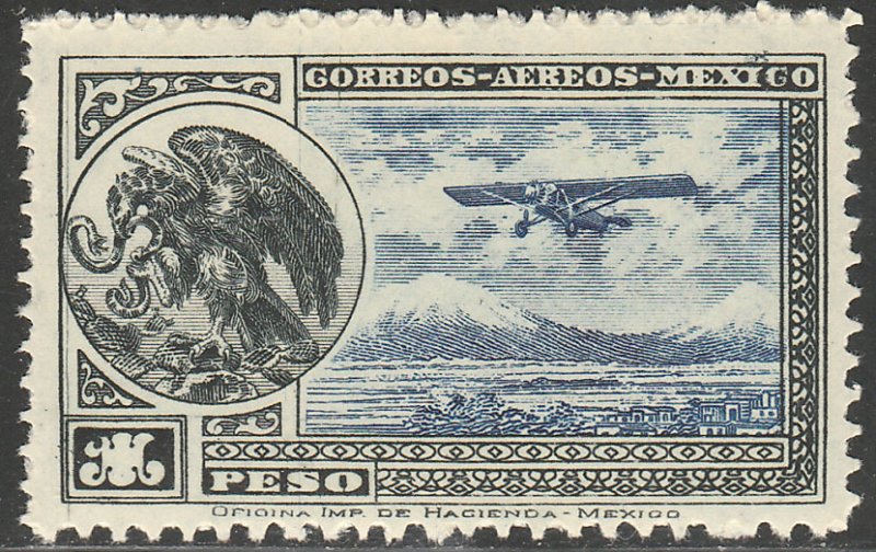 MEXICO C17, $1P Early Air Mail Plane and coat of arms  MINT, NH. VF.