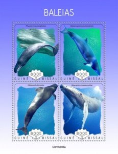 Guinea-Bissau - 2019 Whales on Stamps - 4 Stamp Sheet - GB190808a 