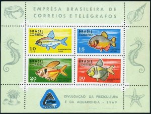 Brazil 1130,MNH.Michel Bl.24. Fish 1969.Tetra,Piranha,Megalamphodus.Shell.