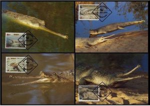Bangladesh 1990 ☀ W.W.F. - Fauna Reptiles Gharial Crocodile ☀ 4x Max cards